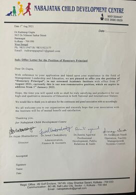 Honorary Principal Appointment Letter from Nabajatak Child Development Centre